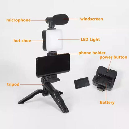 Vlogging Kit Accessories for Mobile Phone DSLR Camera Video Recording with Tripod Shoot Mic 360 LED Remote Selfie Light for Live Streaming Short Film