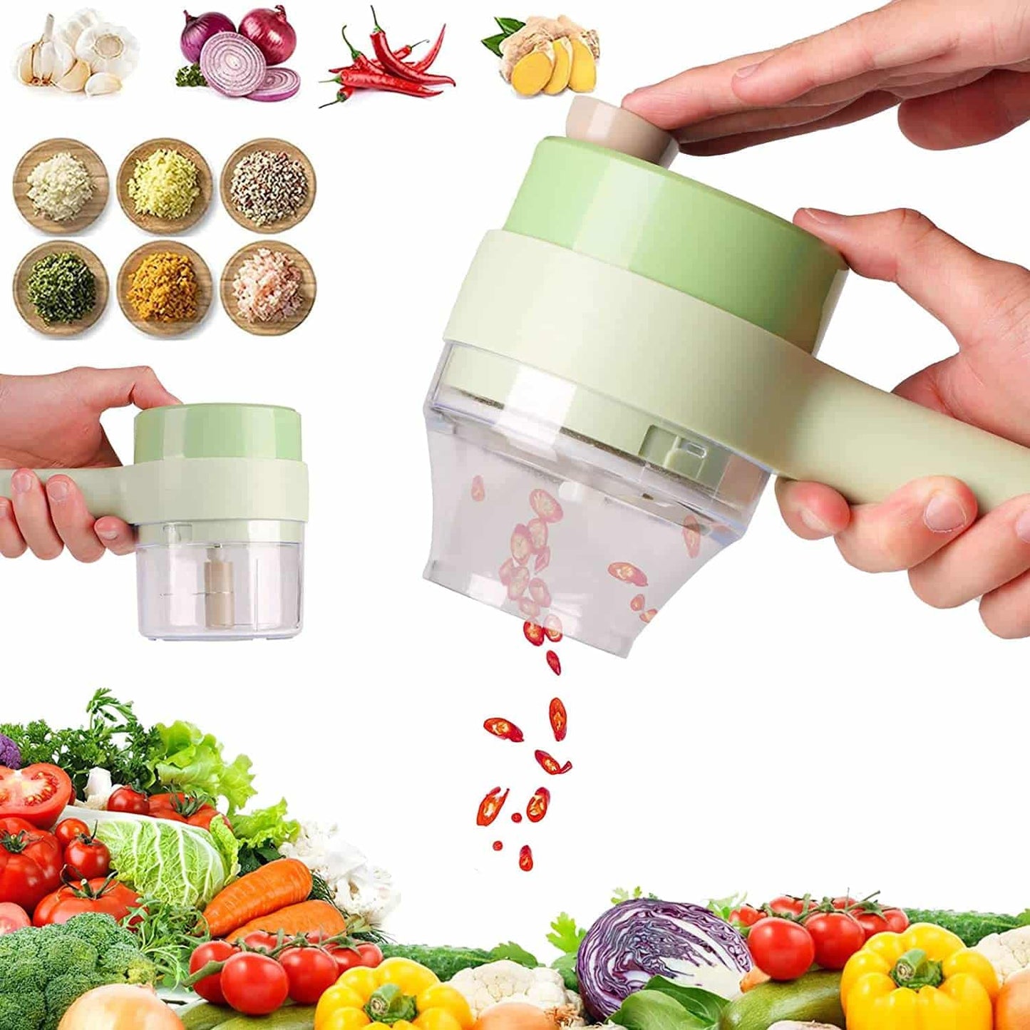 4 in 1 Electric Handheld Cooking Hammer Vegetable Cutter Set Electric Food Chopper