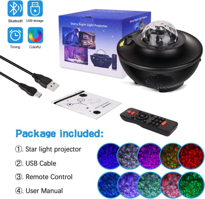 Galaxy Projector for Bedroom, Music Speaker Sound Activated Remote Control/Timer, Starry Night Light Projector