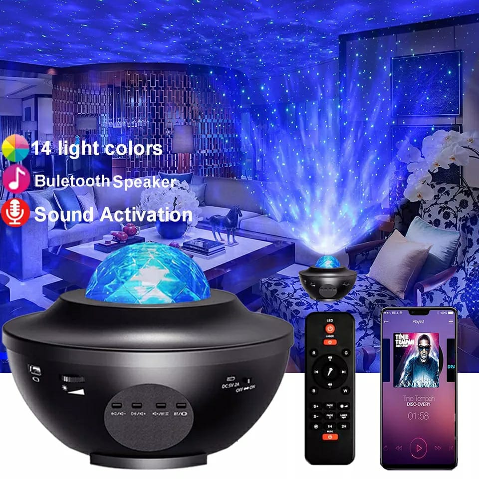 Galaxy Projector for Bedroom, Music Speaker Sound Activated Remote Control/Timer, Starry Night Light Projector