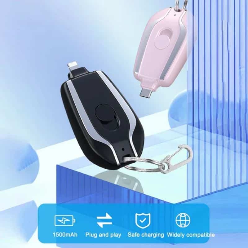 Portable 1500mAh Keychain Power Bank Ultra-Compact Mini Battery Pack Fast Charging New Mobile Phone Charger For iPhone & Type-C